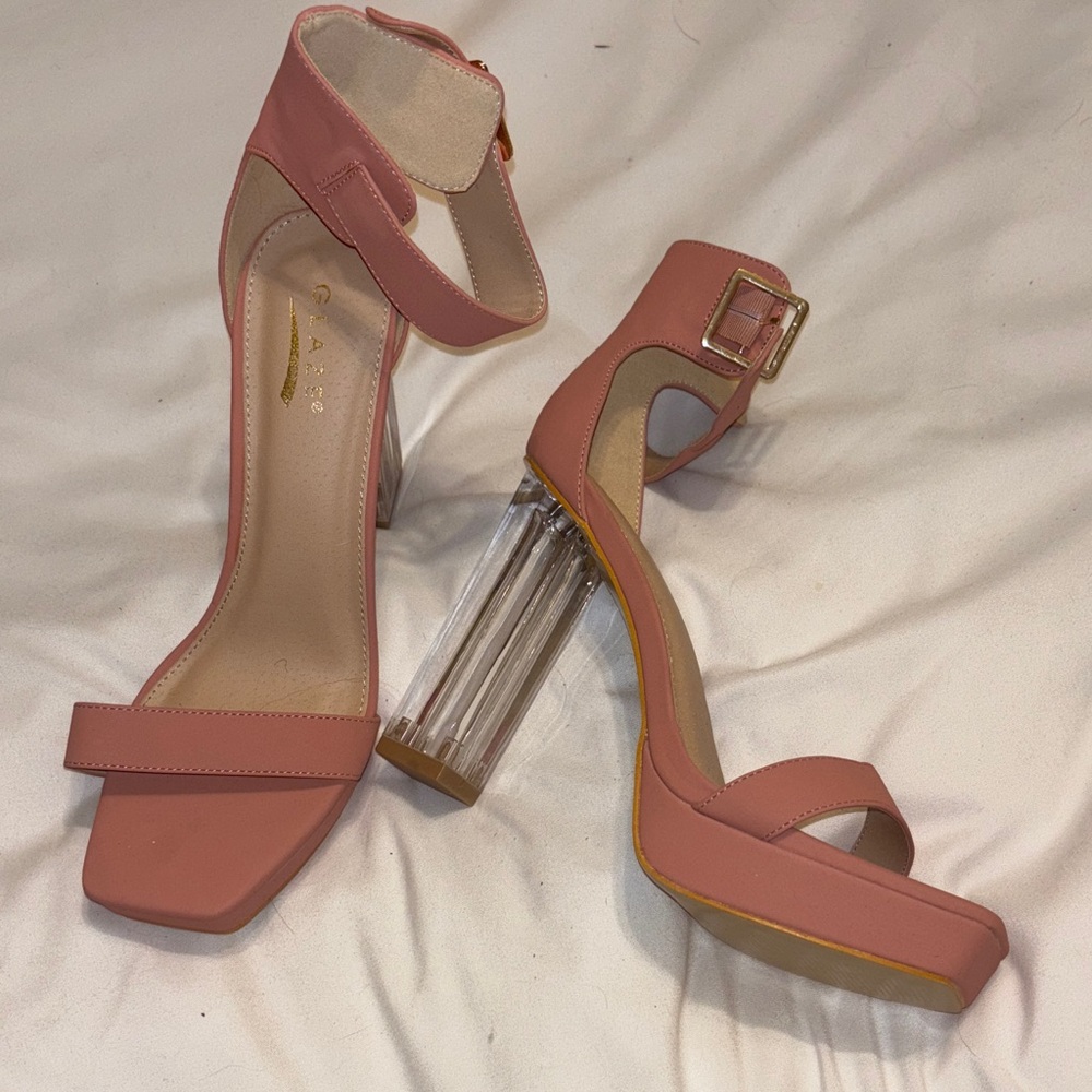 Dusty Rose Heels with Clear Block